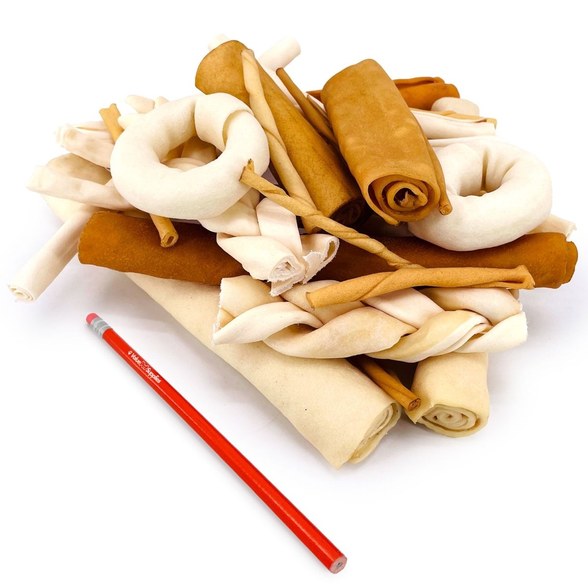 ValueBull USA Rawhide, Varied Mix of Fun Shapes for Dogs, 20 Pound Bulk Pack - Varied - 20 Pound