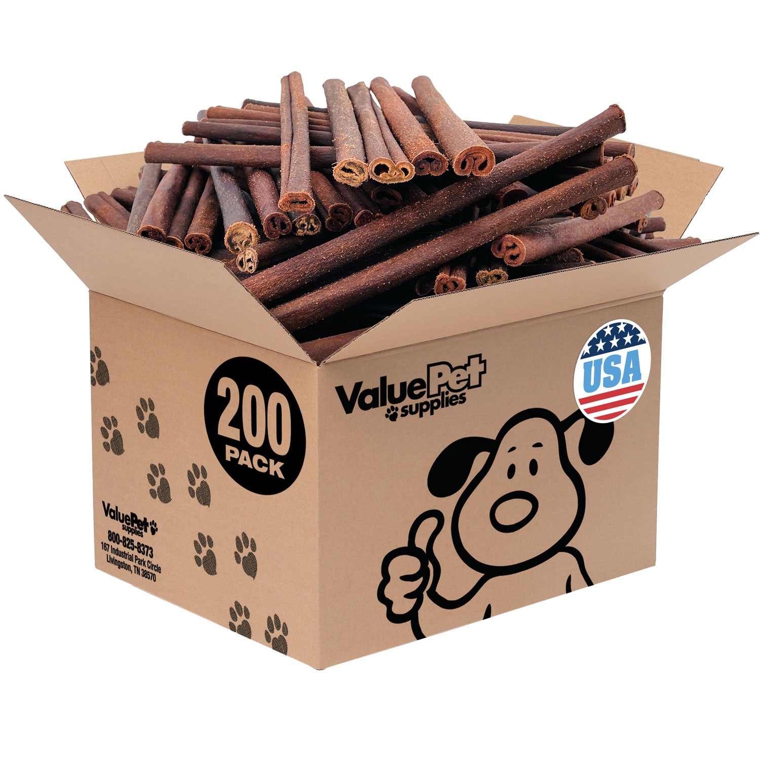 ValueBull USA Collagen Sticks for Dogs, 12 Inch Thick Chews, Natural Long-Lasting Dog Treats, 200 Count Wholesale Pack
