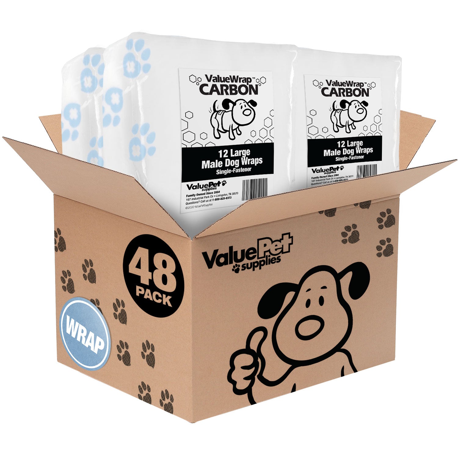ValueWrap Male Wraps, Disposable Dog Diapers, Carbon, Large, 48 Count