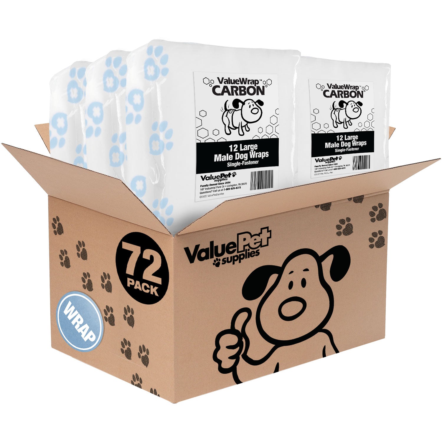 ValueWrap Male Wraps, Disposable Dog Diapers, Carbon, Large, 72 Count