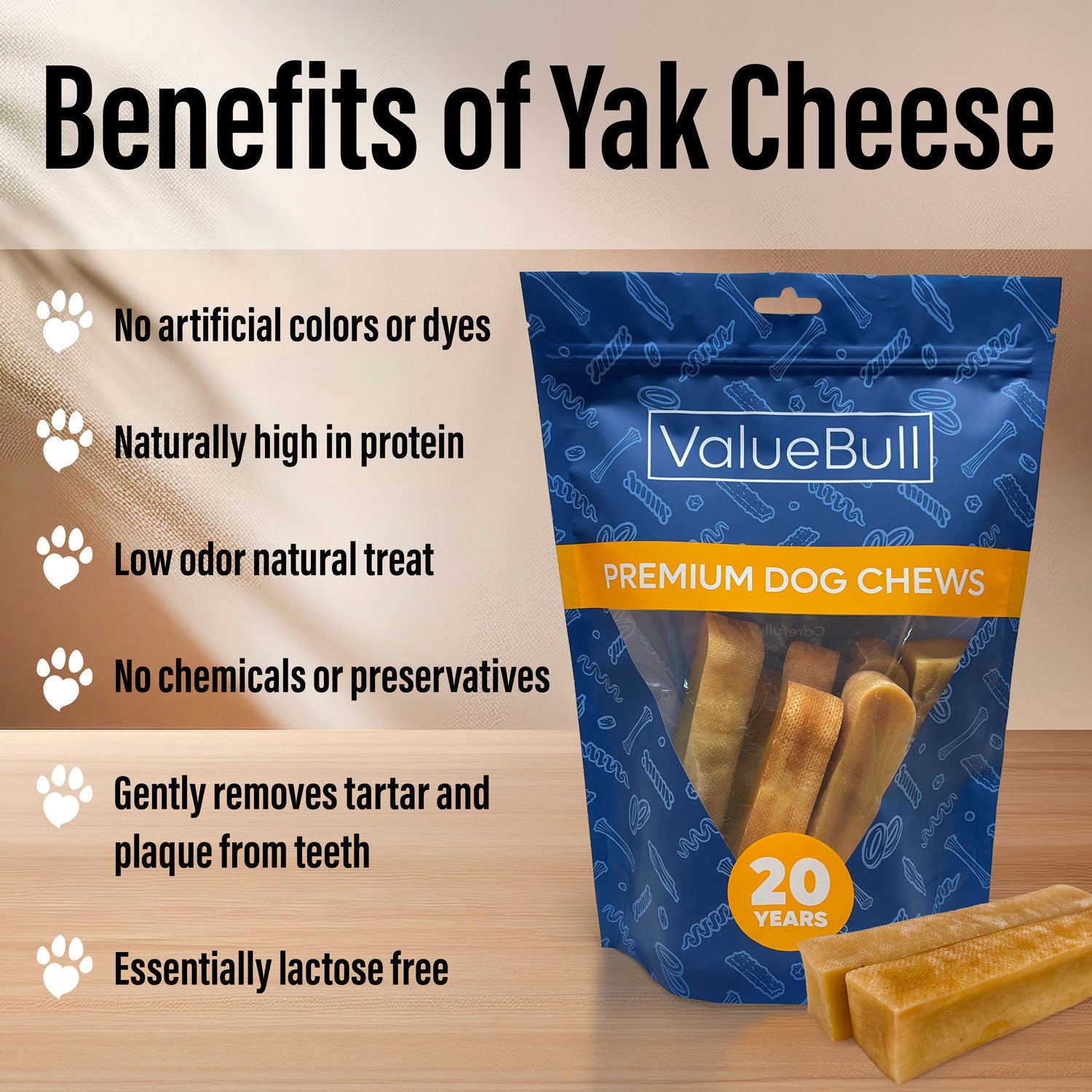 ValueBull Himalayan Yak Cheese Dog Chews, Large, 50 ct Wholesale Pack - Large - 50 Bars