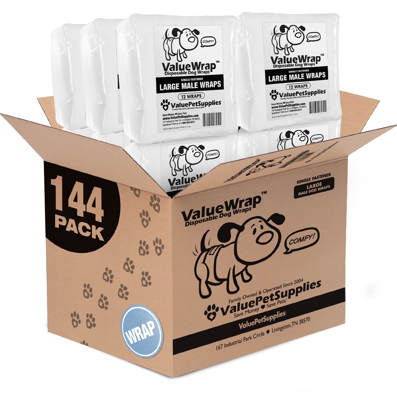 ValueWrap Male Wraps, Disposable Dog Diapers, Large, Lavender, 144 Count - 144 Count