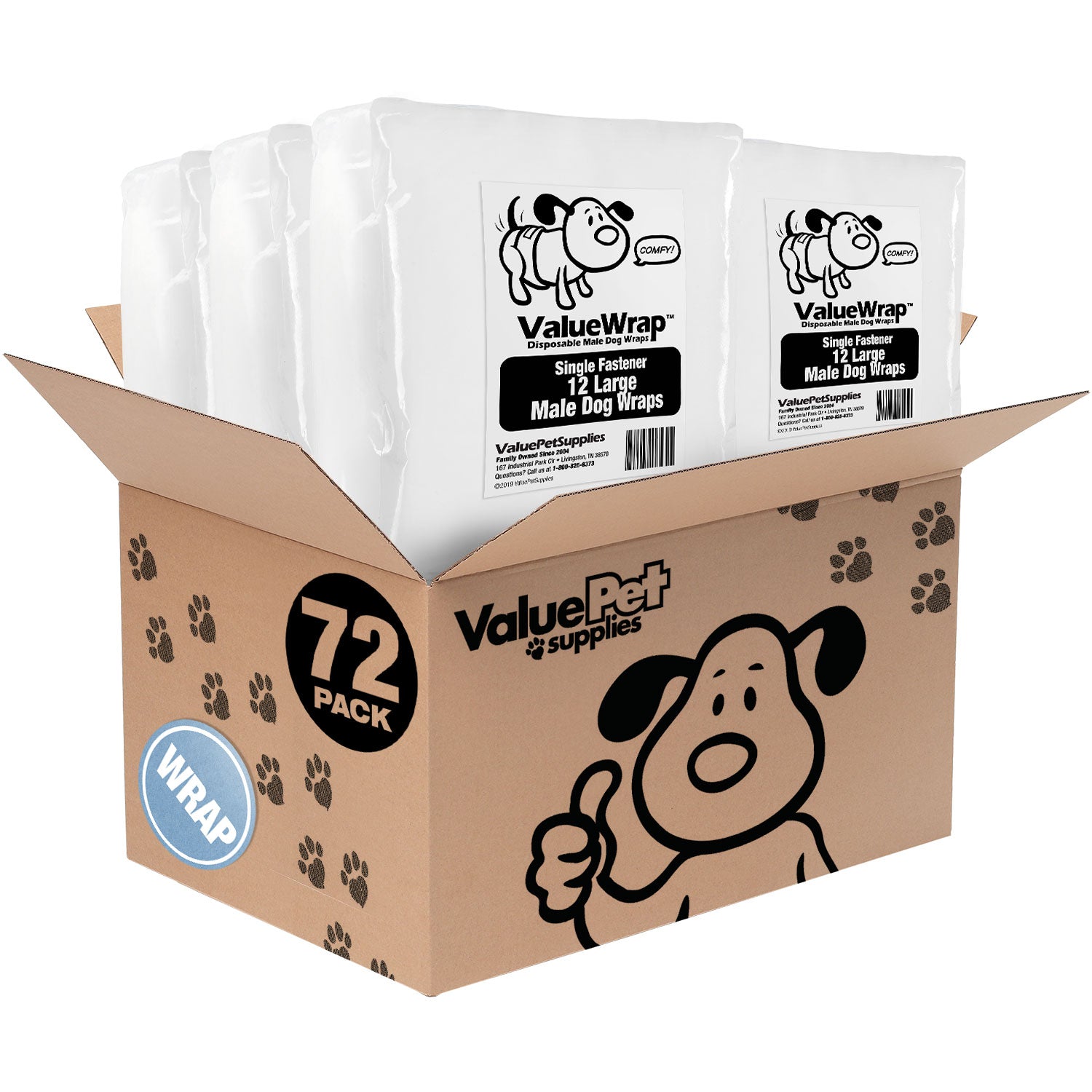 ValueWrap Male Wraps, Disposable Dog Diapers, Large, Lavender, 72 Count - 72 Count