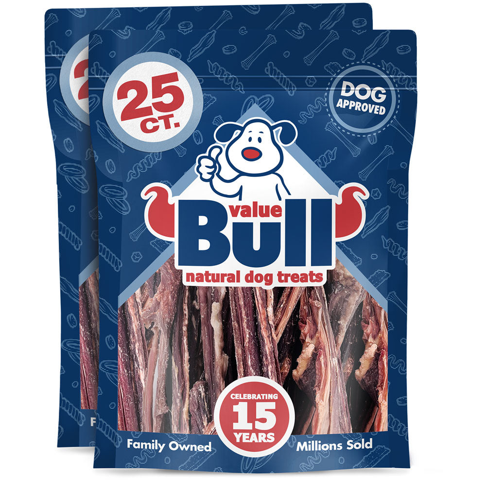 ValueBull Beef Jerky Gullet Sticks, Premium Dog Chews, 5-6 Inch, 50 Count - Gullet - 50 Sticks