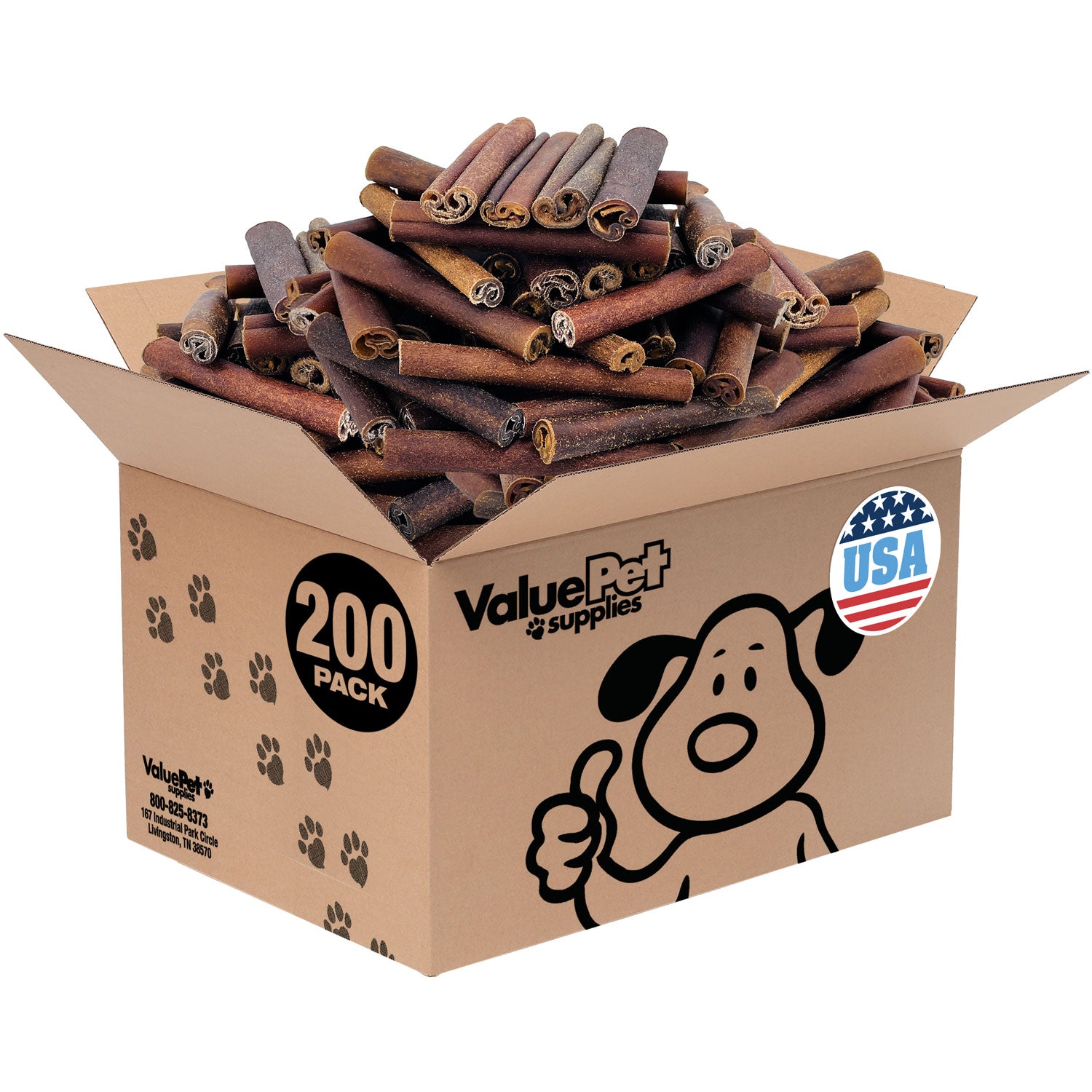 ValueBull USA Beef Collagen Sticks, 6 Inch Super Jumbo Chews, 200 Count Wholesale Pack - X-Jumbo - 200 Sticks