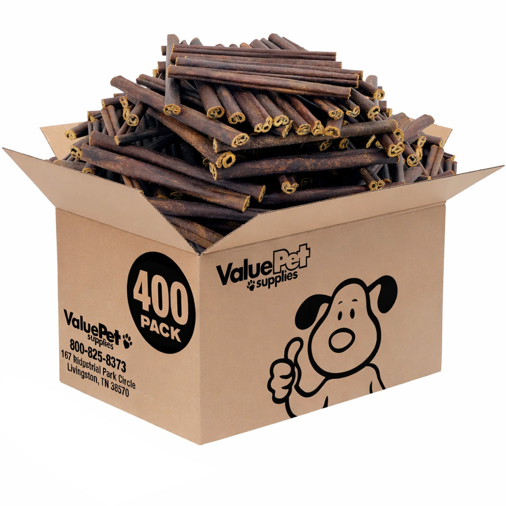 ValueBull Buffalo Collagen Sticks for Small Dogs, 6 Inch Thin Chews, Natural Dog Treats, 400 Count Wholesale Pack - Thin - 400 Sticks