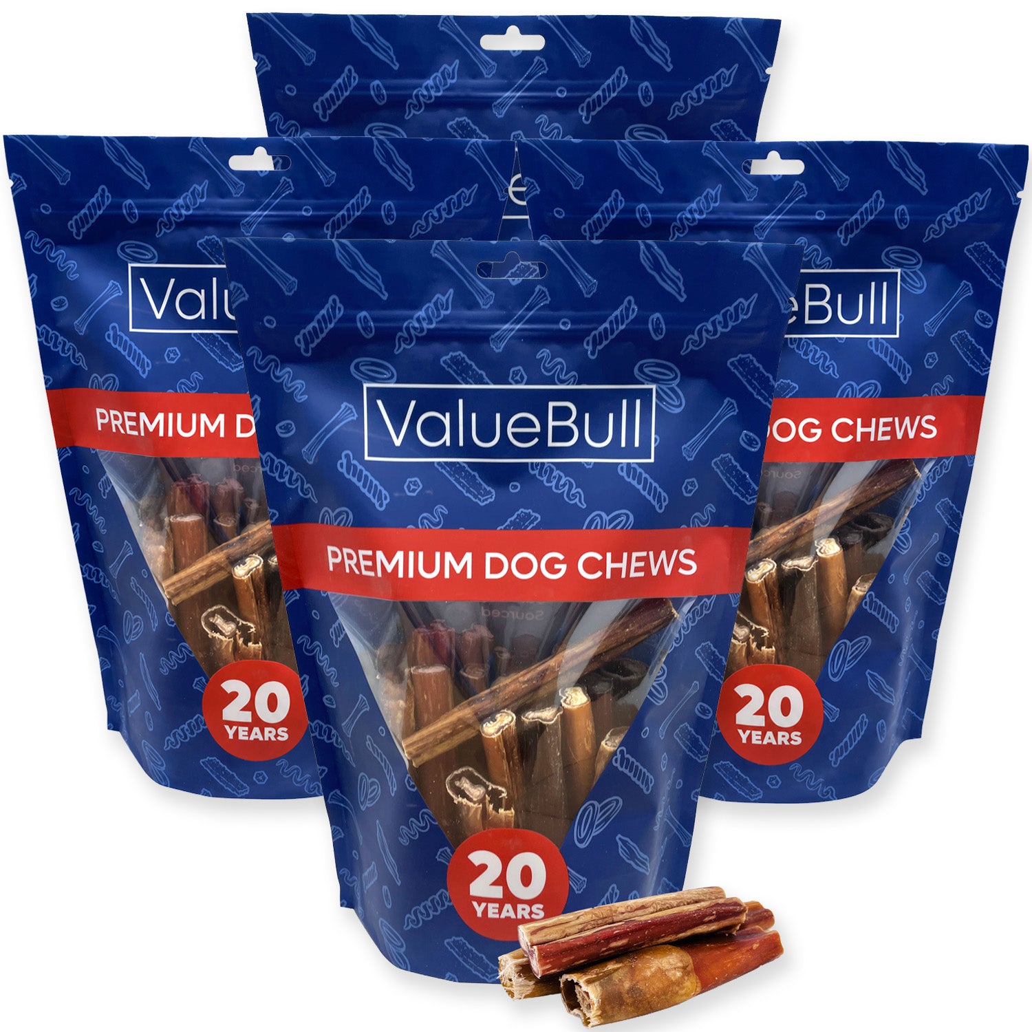 ValueBull Bully Sticks for Large Dogs, Thick 4-6 Inch, Varied Shapes, 100 Count