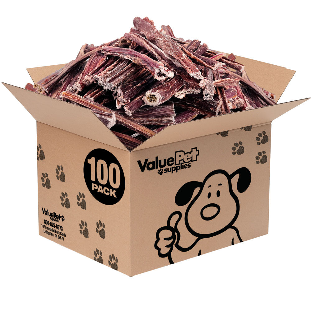 ValueBull Beef Jerky Gullet Sticks, Premium Dog Chews, 5-6 Inch, 100 Count Bulk Pack - Gullet - 100 Sticks
