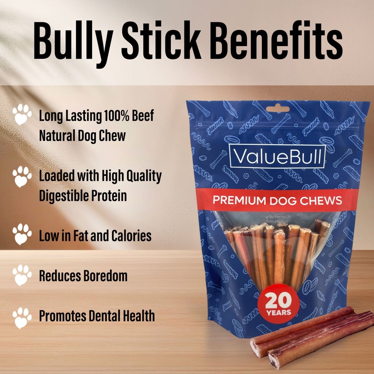 ValueBull Bully Sticks for Large Dogs, Thick 6 Inch, 400 Count Wholesale Pack - Thick - 400 Sticks