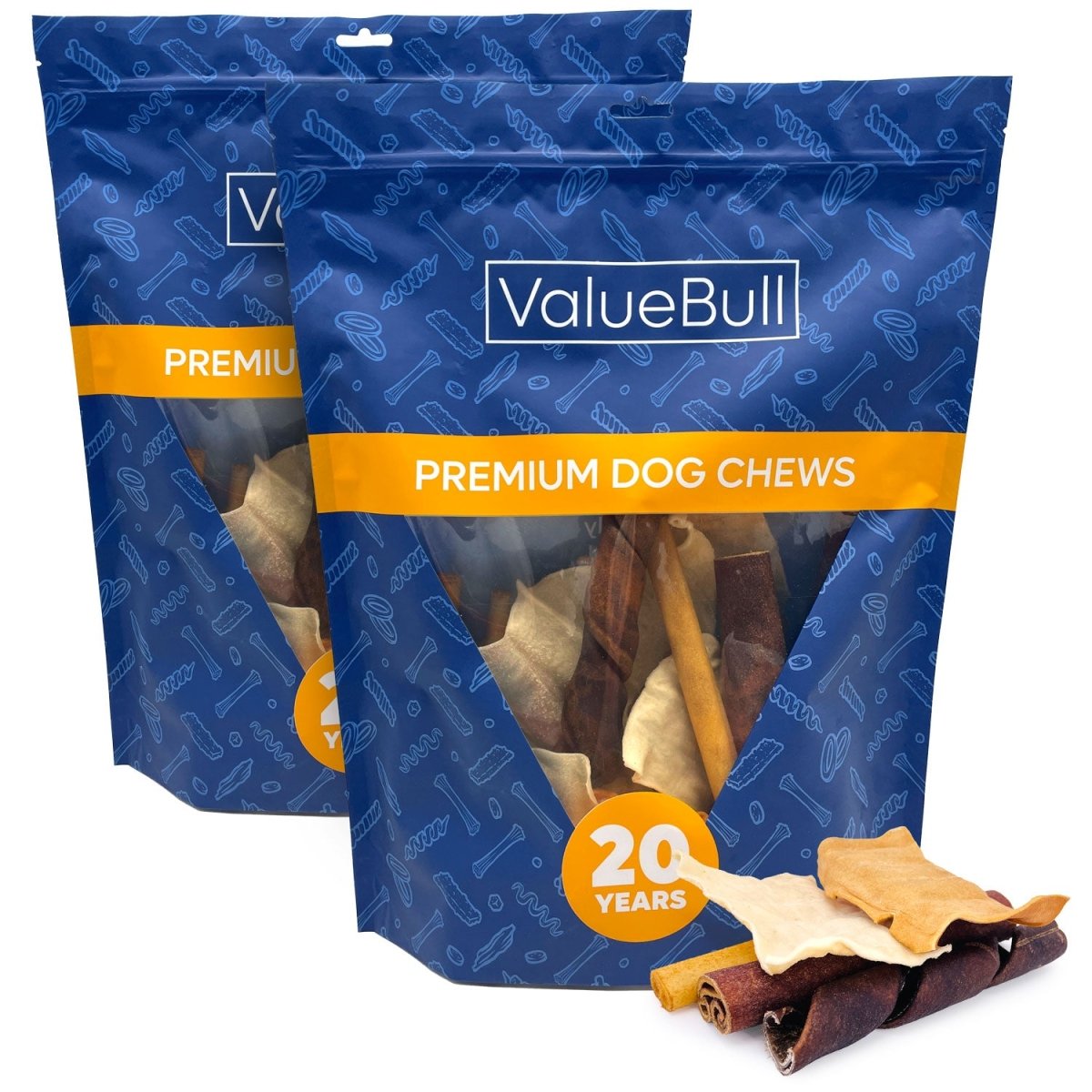 ValueBull USA Collagen Dog Chews, Fun Shapes Variety Mix, Natural Long - Lasting Dog Treats, 2 Pound - Valuepetsupplies
