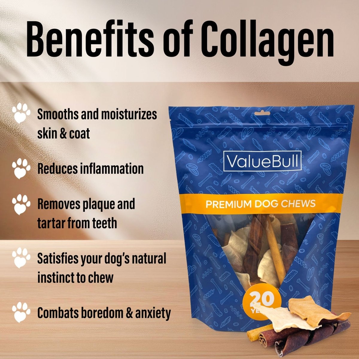 ValueBull USA Collagen Dog Chews, Fun Shapes Variety Mix, Natural Long-Lasting Dog Treats, 2 Pound - Valuepetsupplies