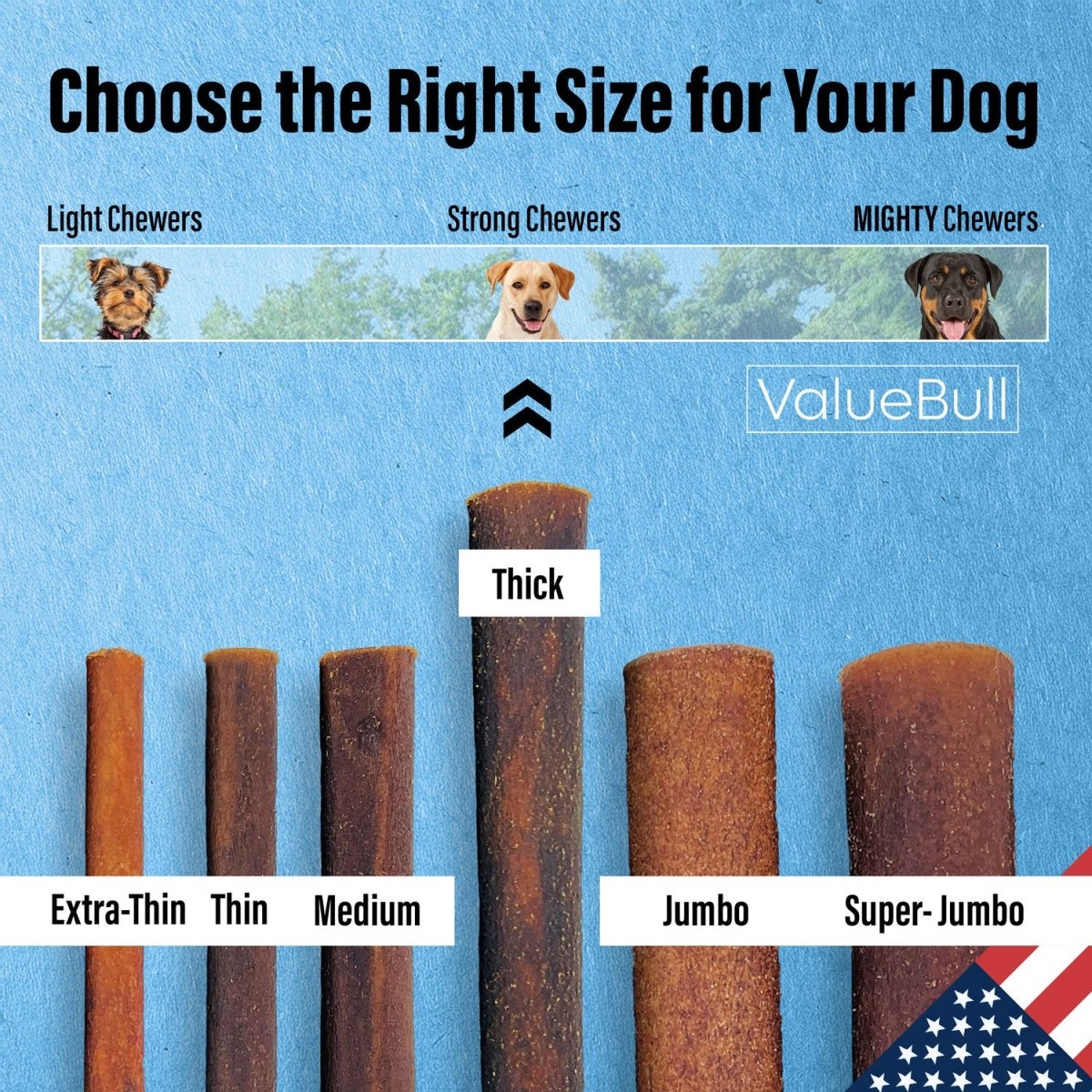 ValueBull USA Collagen Sticks for Dogs, 6 Inch Thick Chews, Natural Long-Lasting Dog Treats, 100 Count Bulk Pack - Thick - 100 Sticks