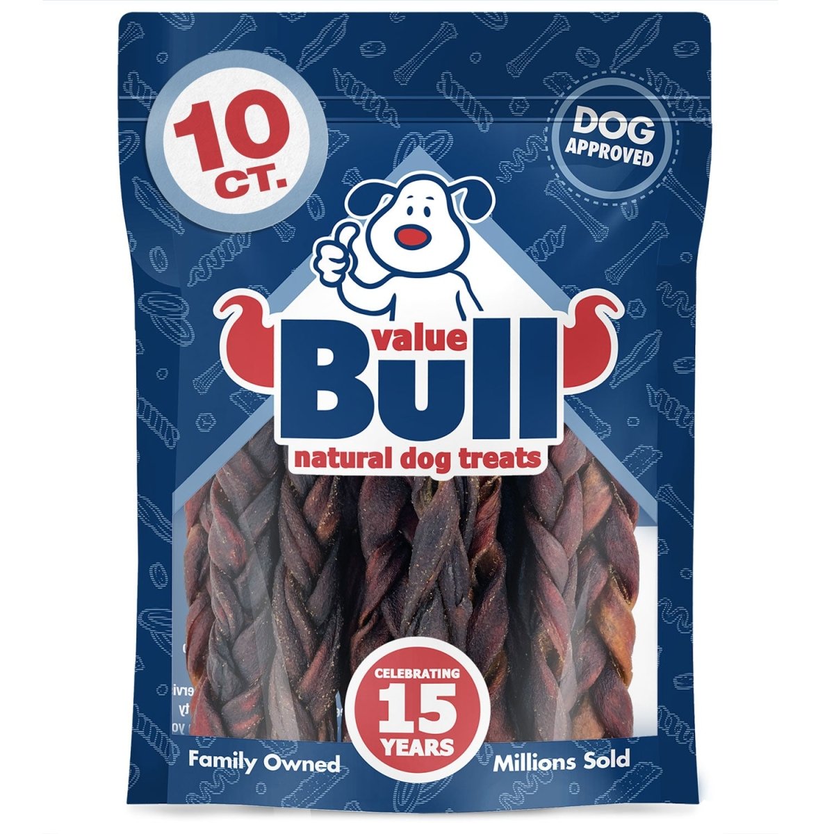 ValueBull USA Collagen Braided Sticks for Dogs, 6 Inch Thin Chews, Natural Dog Treats, 10 Count - 10