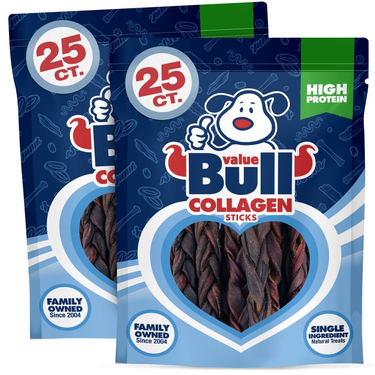 ValueBull USA Collagen Braided Sticks for Dogs, 6 Inch Thin Chews, Natural Dog Treats, 50 Count - 50