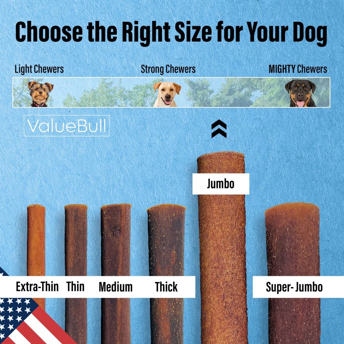 ValueBull USA Collagen Sticks for Dogs, 12 Inch Jumbo Chews, Natural Long-Lasting Dog Treats, 50 Count - Valuepetsupplies