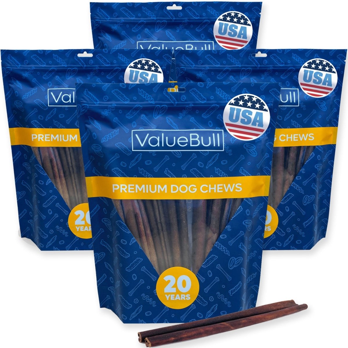 ValueBull USA Collagen Sticks for Dogs, 12 Inch Medium Chews, Natural Long-Lasting Dog Treats, 100 Count Bulk Pack - Valuepetsupplies