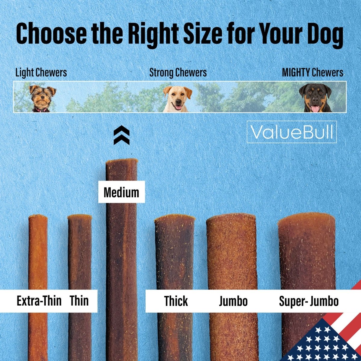 ValueBull USA Collagen Sticks for Dogs, 12 Inch Medium Chews, Natural Long-Lasting Dog Treats, 100 Count Bulk Pack - Valuepetsupplies