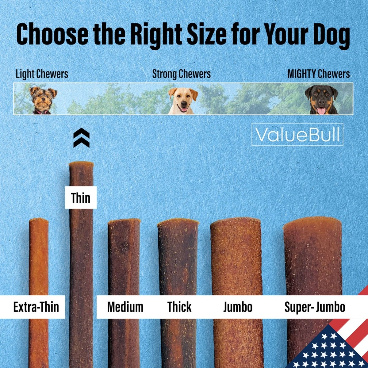 ValueBull USA Collagen Sticks for Small Dogs, 12 Inch Thin Chews, Natural Dog Treats, 25 Count - Thin - 25 Count