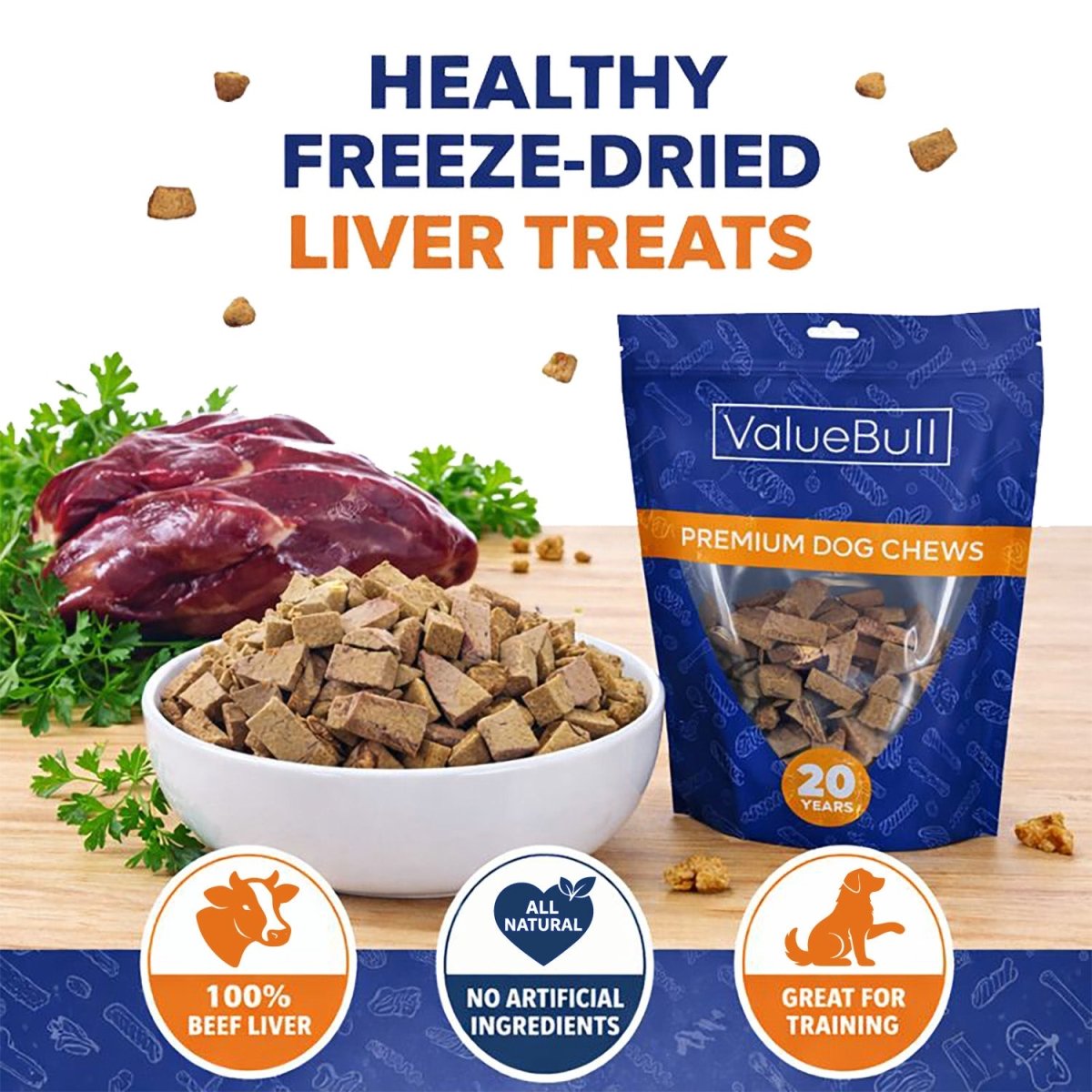 ValueBull USA Freeze Dried Beef Liver for Dogs & Cats, 2 Pound - Beef Liver - 2 Pound