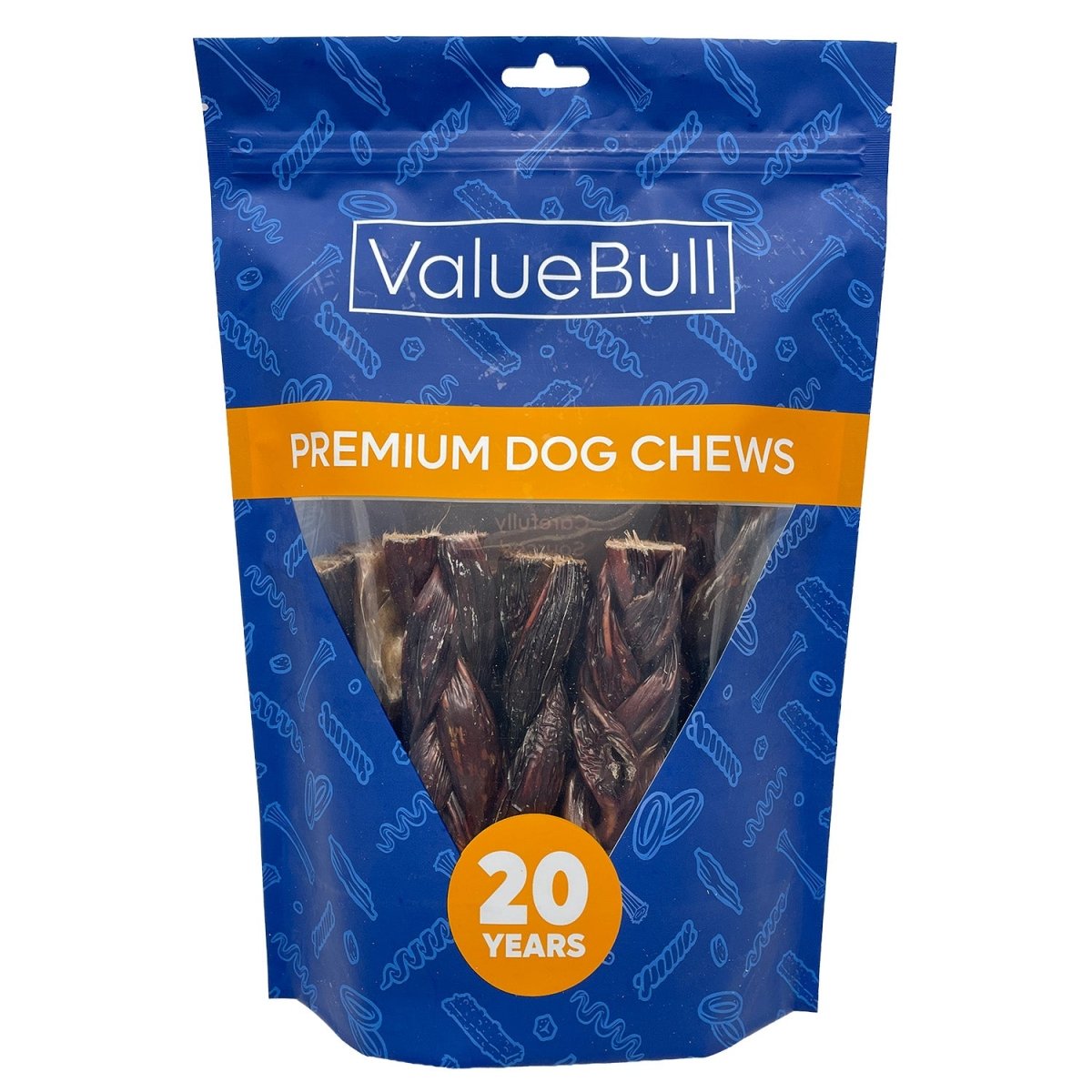 ValueBull Beef Jerky Gullet Braids, Premium Dog Chews, Thick 6 Inch, 10 Count - Gullet - 10 Braids