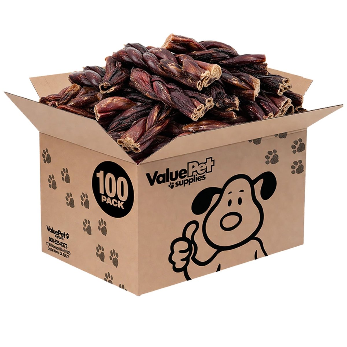 ValueBull Beef Jerky Gullet Braids, Premium Dog Chews, Thick 6 Inch, 100 Count Bulk Pack - Gullet - 100 Braids
