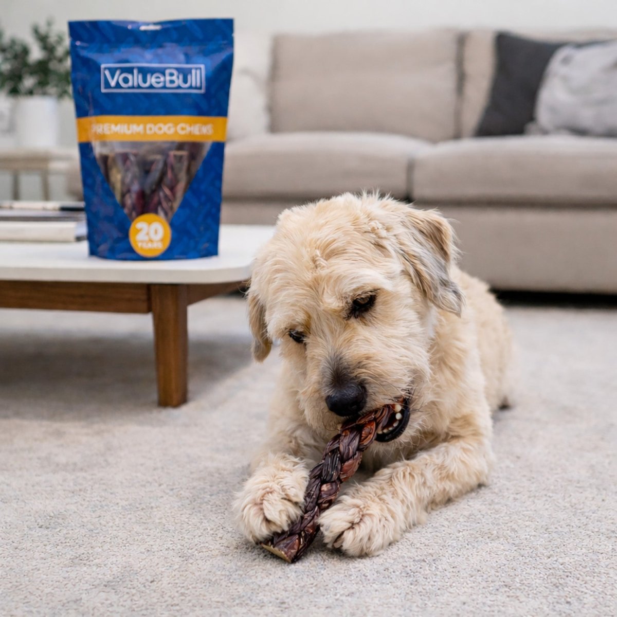 ValueBull Beef Jerky Gullet Braids, Premium Dog Chews, Thick 6 Inch, 100 Count Bulk Pack - Gullet - 100 Braids