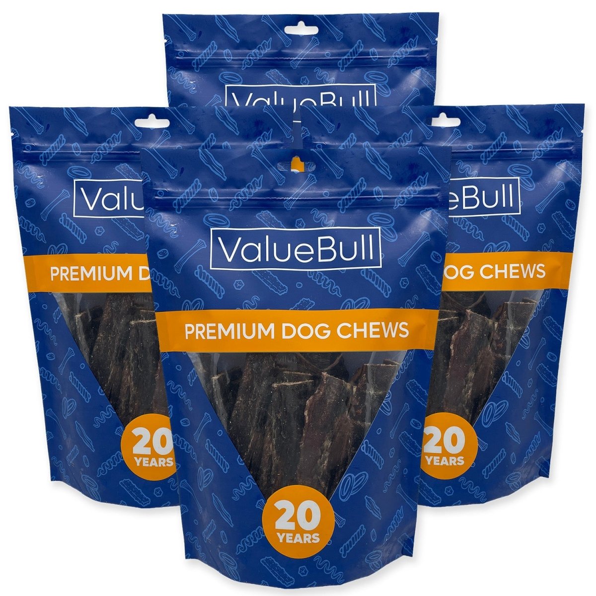 ValueBull USA Beef Jerky Gullet Stick Flats, Premium Dog Chews, 6 Inch, 120 Count - 120