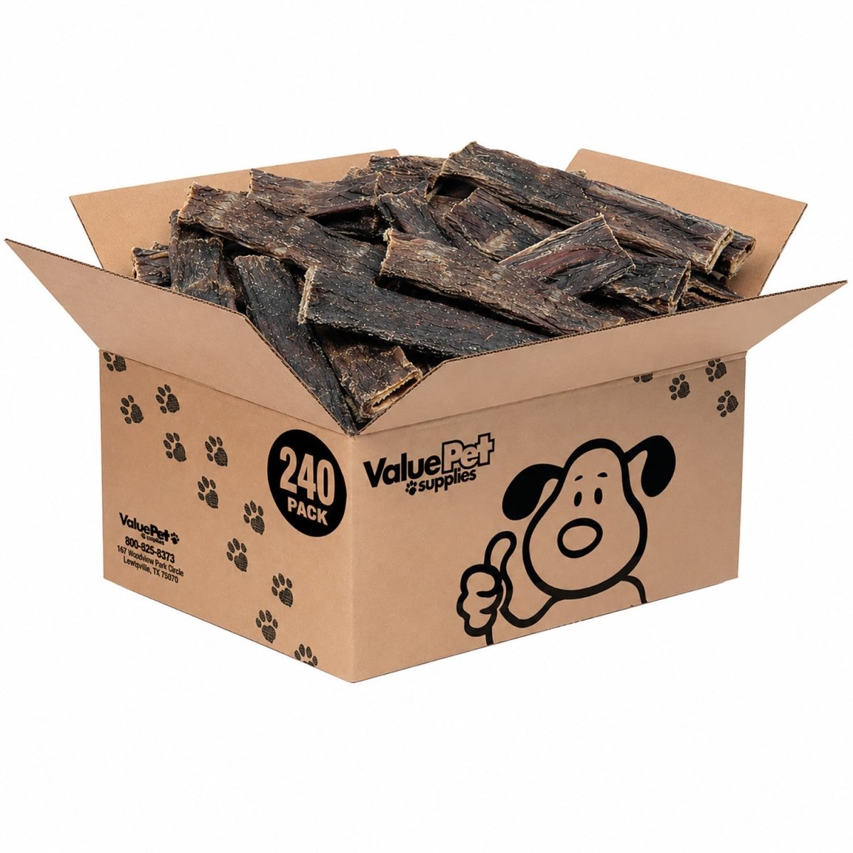 ValueBull USA Beef Jerky Gullet Stick Flats, Premium Dog Chews, 6 Inch, 240 Count Bulk Pack - 240