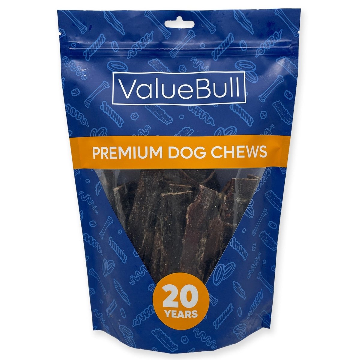 ValueBull USA Beef Jerky Gullet Stick Flats, Premium Dog Chews, 6 Inch, 30 Count - 30
