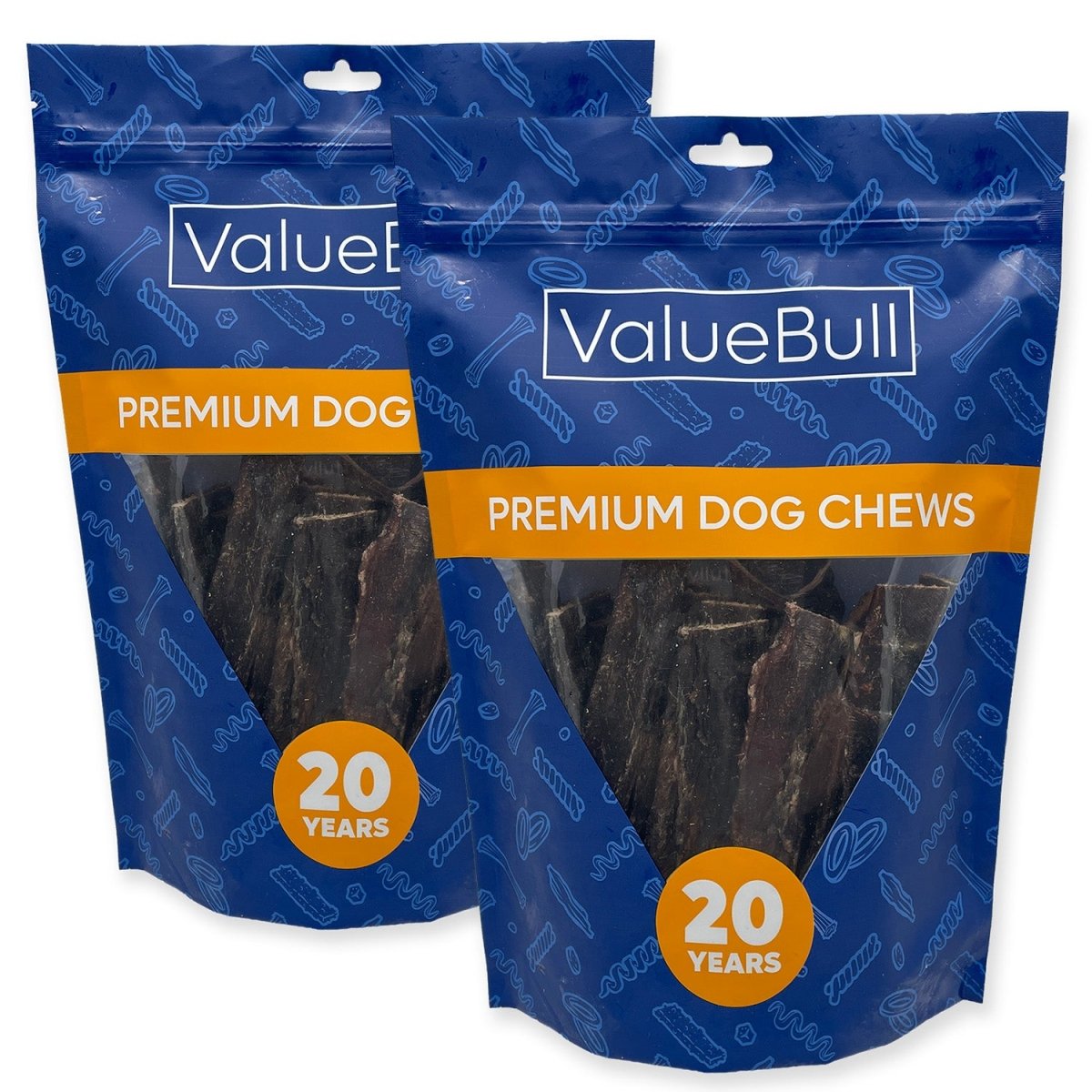 ValueBull USA Beef Jerky Gullet Stick Flats, Premium Dog Chews, 6 Inch, 60 Count - 60