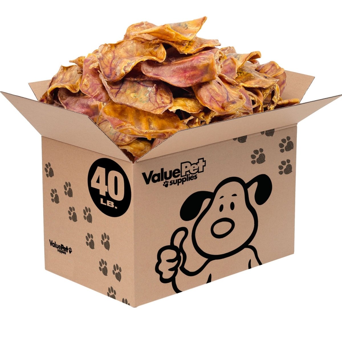 ValueBull Whole Pig Ears for Dogs, 100% Pork Chews, 40 Pound Bulk Pack - Valuepetsupplies